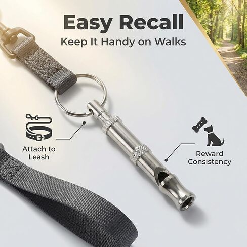 Dog Training Whistle, Silver Metal Adjustable Pitch with Key Ring, Compact 1pc for Recall Practice and Obedience Cues, Everyday Carry for Walks in Kuwait