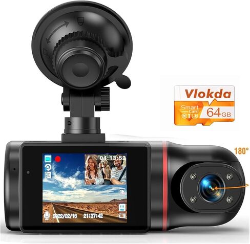 Dual Dash Cam Front and Inside, FHD Dashcams for Cars Free 64GB SD Card Dash Camera for Cars, 1080P Front Dash Cam+1080P Inside Dashcam Driving Recorder for Loop Recording in Saudi Arabia