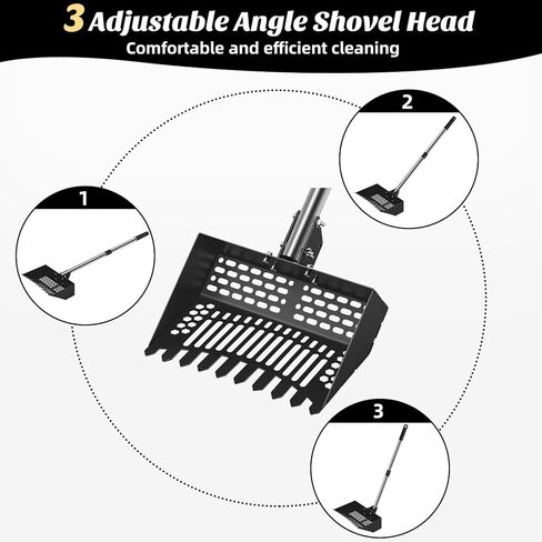 Chicken Poop Scooper & Rake, 2-in- Metal Litter Scoop Sand Sifting Shovel with 28" to 55" Adjustable Stainless Steel Handle for Chicken Coop Accessories/Supplies, Farm, Sheep Pen, Cat Litter, Black in Saudi Arabia