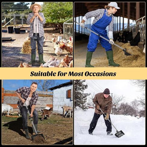 Chicken Poop Scooper & Rake, 2-in- Metal Litter Scoop Sand Sifting Shovel with 28" to 55" Adjustable Stainless Steel Handle for Chicken Coop Accessories/Supplies, Farm, Sheep Pen, Cat Litter, Black in Saudi Arabia