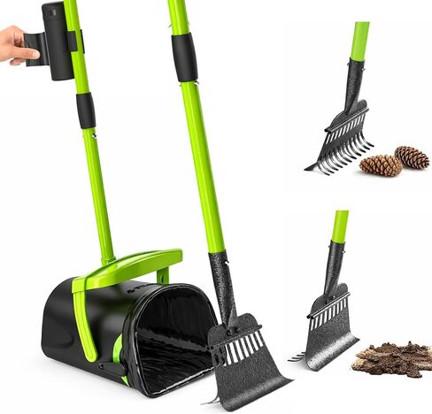 Pupzle Dry & Wet Dog Pooper Scooper with Bag Attachment, 40" Long Handle Pooper Scooper for Large Dogs, Dog Poop Scoop for Yard, Large Capacity Swivel Bin and Rake, 75 Bags, Patent Pending in Kuwait