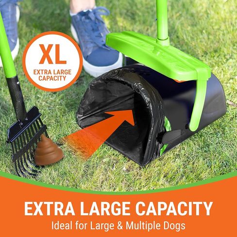 Pupzle Dry & Wet Dog Pooper Scooper with Bag Attachment, 40" Long Handle Pooper Scooper for Large Dogs, Dog Poop Scoop for Yard, Large Capacity Swivel Bin and Rake, 75 Bags, Patent Pending in Kuwait