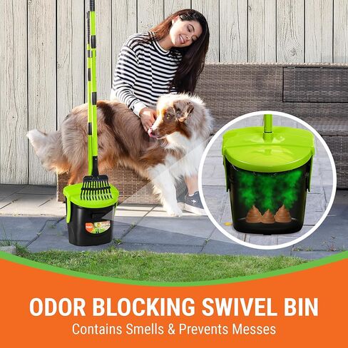 Pupzle Dry & Wet Dog Pooper Scooper with Bag Attachment, 40" Long Handle Pooper Scooper for Large Dogs, Dog Poop Scoop for Yard, Large Capacity Swivel Bin and Rake, 75 Bags, Patent Pending in Kuwait