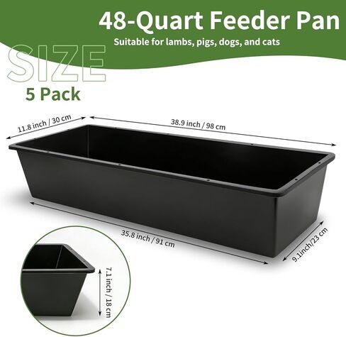 5 Pack Extra Large Capacity 12 Gallon /48 Quart Long Plastic Livestock Trough Heavy Duty Feed and Water Trough for Sheep Horses Pigs Crack Resistant Long Feeder Pan Resists Animal Trampling in Kuwait