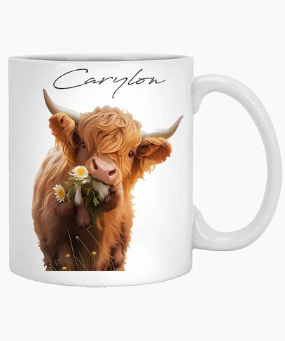 كوب قهوة شخصي، كوب بقرة المرتفعات، اسم بقرة لطيف Carylon 11oz كوب أبيض، اسم القهوة بقرة الحب، أكواب هدايا لزملاء العمل والنساء والرجال 931595 in Kuwait