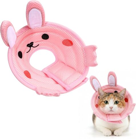 Nogeqi Soft Cone for Cats, Cute Rabbit Shape Cat Donut Collar, Adjustable Pink Cat E Collar, Lightweight Cats Cones to Stop Licking, After Surgery for Pets Small Dogs Kittes(M) in Saudi Arabia
