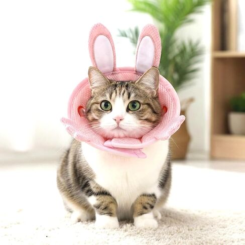 Nogeqi Soft Cone for Cats, Cute Rabbit Shape Cat Donut Collar, Adjustable Pink Cat E Collar, Lightweight Cats Cones to Stop Licking, After Surgery for Pets Small Dogs Kittes(M) in Saudi Arabia