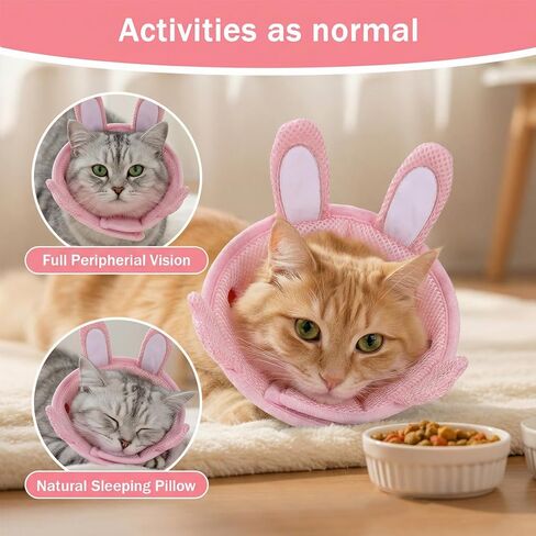 Nogeqi Soft Cone for Cats, Cute Rabbit Shape Cat Donut Collar, Adjustable Pink Cat E Collar, Lightweight Cats Cones to Stop Licking, After Surgery for Pets Small Dogs Kittes(M) in Saudi Arabia