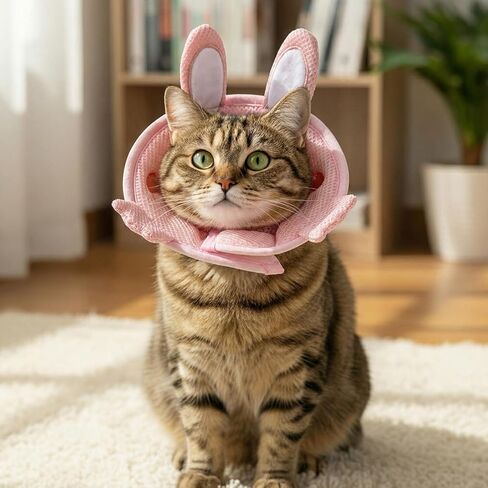Nogeqi Soft Cone for Cats, Cute Rabbit Shape Cat Donut Collar, Adjustable Pink Cat E Collar, Lightweight Cats Cones to Stop Licking, After Surgery for Pets Small Dogs Kittes(M) in Saudi Arabia