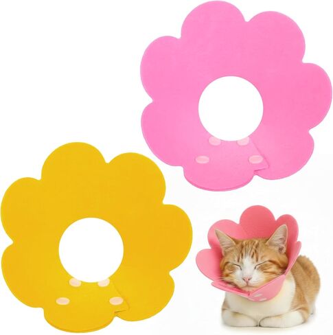 2 Pack Felt Cat Cone Collar Cute Flower Cone for Dogs to Stop Licking Comfortable Adjustable Cat Cones Collar Surgery Recovery Elizabethan Collars for Cats Kitten Puppy(Size M) in Kuwait