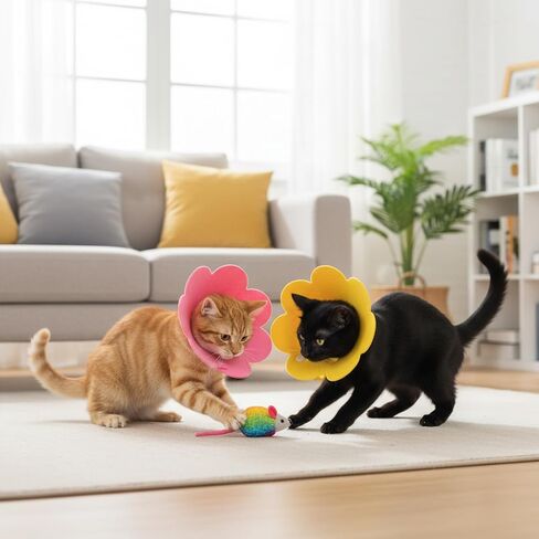 2 Pack Felt Cat Cone Collar Cute Flower Cone for Dogs to Stop Licking Comfortable Adjustable Cat Cones Collar Surgery Recovery Elizabethan Collars for Cats Kitten Puppy(Size M) in Kuwait