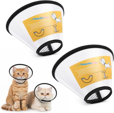 2 Pack Cat Cones to Stop Licking Transparent Plastic, Cat E Collar Pet Cone for After Surgery Comfortable Waterproof Adjustable Recovery Cone to Stop Licking and Scratch for Cats and Small Dogs in Kuwait