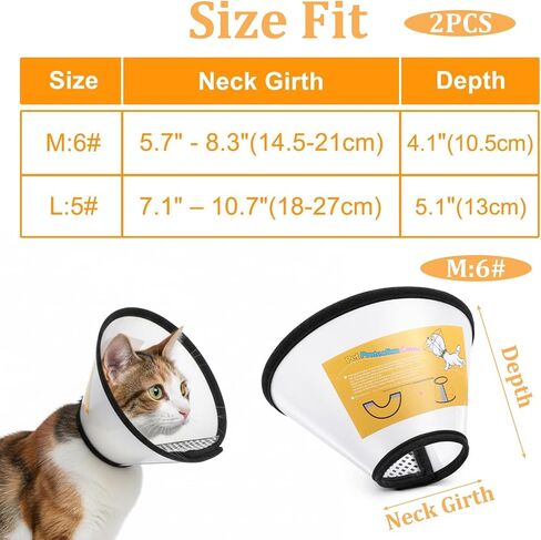 2 Pack Cat Cones to Stop Licking Transparent Plastic, Cat E Collar Pet Cone for After Surgery Comfortable Waterproof Adjustable Recovery Cone to Stop Licking and Scratch for Cats and Small Dogs in Kuwait