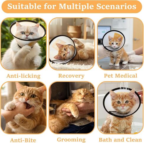 2 Pack Cat Cones to Stop Licking Transparent Plastic, Cat E Collar Pet Cone for After Surgery Comfortable Waterproof Adjustable Recovery Cone to Stop Licking and Scratch for Cats and Small Dogs in Kuwait