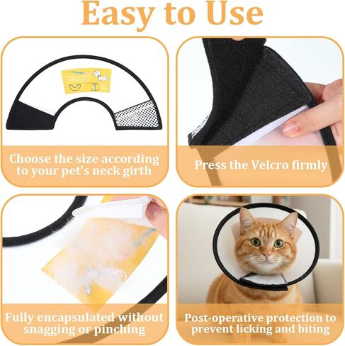 2 Pack Cat Cones to Stop Licking Transparent Plastic, Cat E Collar Pet Cone for After Surgery Comfortable Waterproof Adjustable Recovery Cone to Stop Licking and Scratch for Cats and Small Dogs in Kuwait