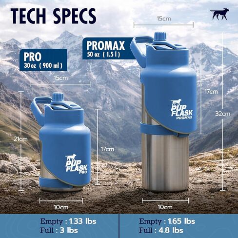 PupFlask Pro Dog Water Bottle | 30 or 50 OZ Double Wall Insulated Stainless Steel | Built-In Flip Cup Bowl | Leak Proof Cap | 24+ Hour Cold Water | Small & Large Dogs | Portable Pet Hydration Bottle in Kuwait