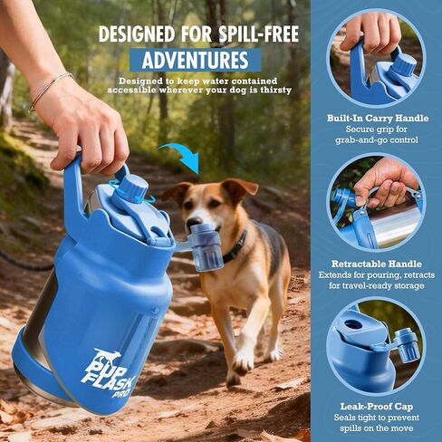 PupFlask Pro Dog Water Bottle | 30 or 50 OZ Double Wall Insulated Stainless Steel | Built-In Flip Cup Bowl | Leak Proof Cap | 24+ Hour Cold Water | Small & Large Dogs | Portable Pet Hydration Bottle in Kuwait