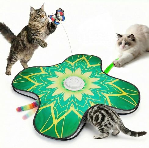 Interactive Cat Toy for Indoor Cats, Touch Activated Automatic Electronic Cat Toy with Sound On/Off, Dual Wands, Non-Slip Suction Cups, Rechargeable Hide and Seek Cat Play Mat for Bored Adult Kittens in Kuwait