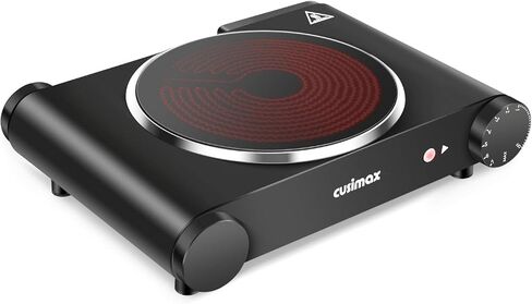 Cusimax Portable Electric Stove, 1200W Infrared Single Burner Heat-up In Seconds, 7 Inch Ceramic Glass Single Hot Plate Cooktop for Dorm Office Home Camp, Compatible w/All Cookware - Upgraded Version in Kuwait