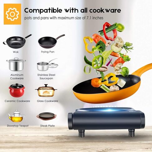 Cusimax Portable Electric Stove, 1200W Infrared Single Burner Heat-up In Seconds, 7 Inch Ceramic Glass Single Hot Plate Cooktop for Dorm Office Home Camp, Compatible w/All Cookware - Upgraded Version in Kuwait