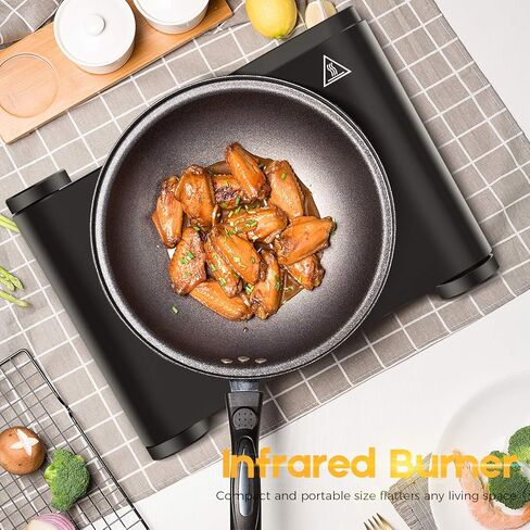 Cusimax Portable Electric Stove, 1200W Infrared Single Burner Heat-up In Seconds, 7 Inch Ceramic Glass Single Hot Plate Cooktop for Dorm Office Home Camp, Compatible w/All Cookware - Upgraded Version in Kuwait