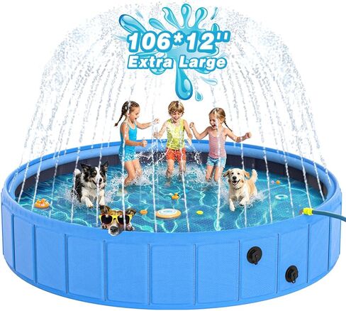 حوض استحمام كبير قابل للطي للكلاب من EPN - حوض استحمام محمول 2 في 1 PVC 0.55 مم ومرش للكلاب والقطط والأطفال - لعبة مياه صيفية شديدة التحمل وغير قابلة للانزلاق (79 بوصة) in Kuwait