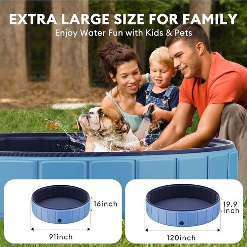 Foldable Dog Pool for Large Dogs, 91" Collapsible Hard-Side Dog Swimming Pool, Leakproof PVC Portable Pet Bath Tub & Kiddie Pool, Non-Slip Bottom, Indoor & Outdoor, Blue in Kuwait