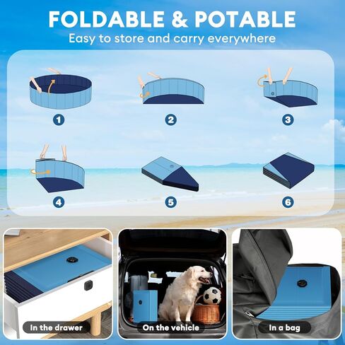 Foldable Dog Pool for Large Dogs, 91" Collapsible Hard-Side Dog Swimming Pool, Leakproof PVC Portable Pet Bath Tub & Kiddie Pool, Non-Slip Bottom, Indoor & Outdoor, Blue in Kuwait