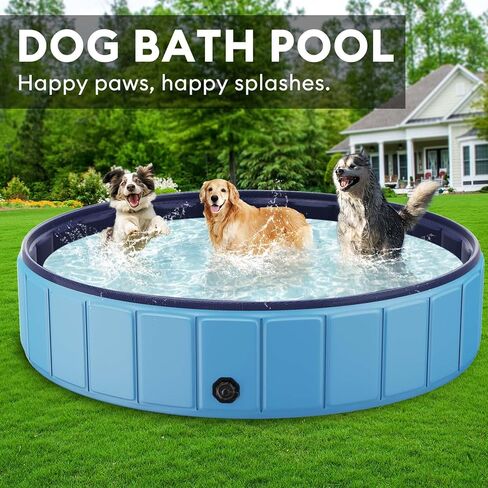 Foldable Dog Pool for Large Dogs, 91" Collapsible Hard-Side Dog Swimming Pool, Leakproof PVC Portable Pet Bath Tub & Kiddie Pool, Non-Slip Bottom, Indoor & Outdoor, Blue in Kuwait