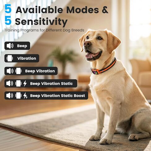 Smart Dog Bark Collar - Anti Barking Device for Large Medium Small Dogs, Stop Excessive Barking & Aggression Behavior, with 5 Modes & 5 Sensitivity, IP67 Waterproof for Indoor/Outdoor Use, Orange in Kuwait