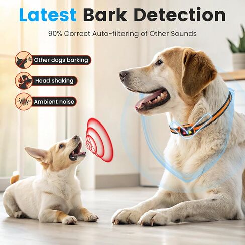 Smart Dog Bark Collar - Anti Barking Device for Large Medium Small Dogs, Stop Excessive Barking & Aggression Behavior, with 5 Modes & 5 Sensitivity, IP67 Waterproof for Indoor/Outdoor Use, Orange in Kuwait