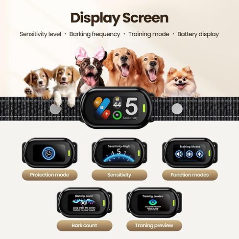 ZELLAR Smart AI Bark Collar for Large Medium Small Dogs（8-100lbs）, Anti Barking with 5 Training Modes Humane Training System, 5-Level Sensitivity, IP67 Waterproof, Fits Neck Sizes 8-25 inches in Kuwait