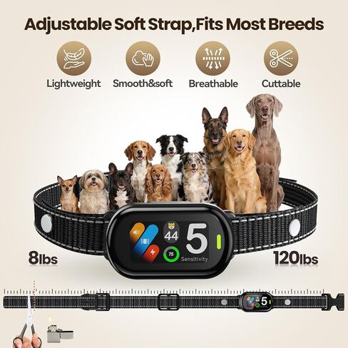 ZELLAR Smart AI Bark Collar for Large Medium Small Dogs（8-100lbs）, Anti Barking with 5 Training Modes Humane Training System, 5-Level Sensitivity, IP67 Waterproof, Fits Neck Sizes 8-25 inches in Kuwait