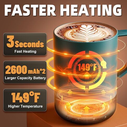 Magnetic Charging Cordless Self Heating Coffee Mug for Dad, Fast Heating & High Temperature 14Oz Smart Coffee Cup Warmer, 120 Mins-Hot Up to 149℉ Smart Mug Warmer, for Men(No APP) in Kuwait