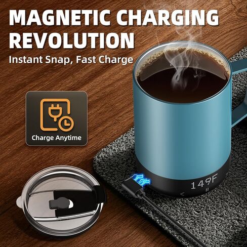 Magnetic Charging Cordless Self Heating Coffee Mug for Dad, Fast Heating & High Temperature 14Oz Smart Coffee Cup Warmer, 120 Mins-Hot Up to 149℉ Smart Mug Warmer, for Men(No APP) in Kuwait