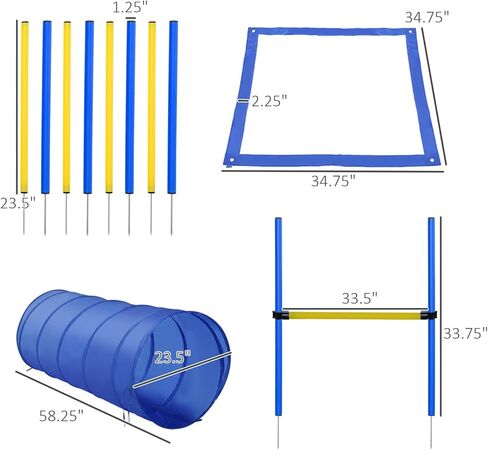 4PC Obstacle Dog Agility Training Course with Jump Hurdle, Tunnel, Pause Box, Weave Poles and Carrying Bag in Kuwait