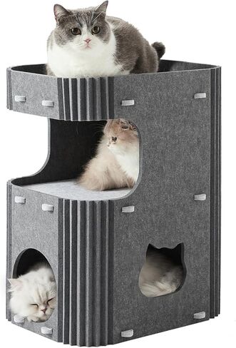 Double-Layer Felt Cat House,Sturdy Cat Cave for Indoor Cats,High-Density Felt Cat House for Play and Rest,All-Season Cozy Sleeping Nest for Large Cats & Kittens(Charcoal + Light Gray) in Kuwait