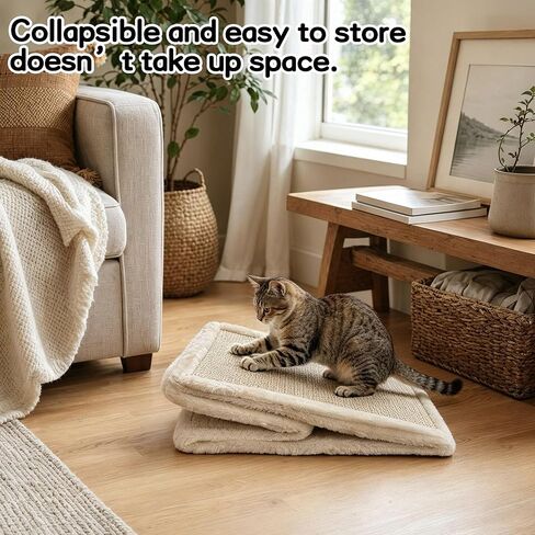 Cat Bed, 18"x10"x15.5" Creamy White Foldable Cat Beds for Indoor Cats, Cat House with Scratcher Board for Small Cats and Kittens in Kuwait