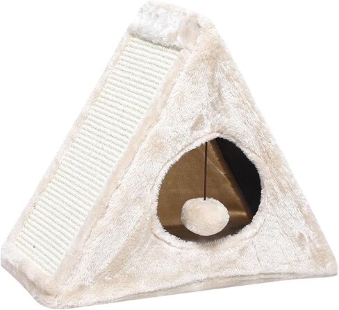 Cat Bed, 18"x10"x15.5" Creamy White Foldable Cat Beds for Indoor Cats, Cat House with Scratcher Board for Small Cats and Kittens in Kuwait