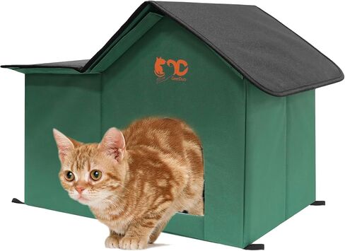 Outdoor Cat House, Waterproof Pet Shelter/Dining Room, for Feral/Community Cats (Feeding Station,Green) in Kuwait