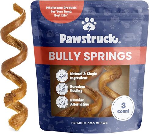 Pawstruck All-Natural 6 "Buly Stick Springs للكلاب - ممتعة، مليئة بالتحدي، خالية من الجلود الخام، 100٪ لحم بقر، عظام مضغ مكونة واحدة - قابلة للهضم بالكامل، منخفضة الرائحة - 3 عبوات - قد تختلف التعبئة والتغليف in Kuwait