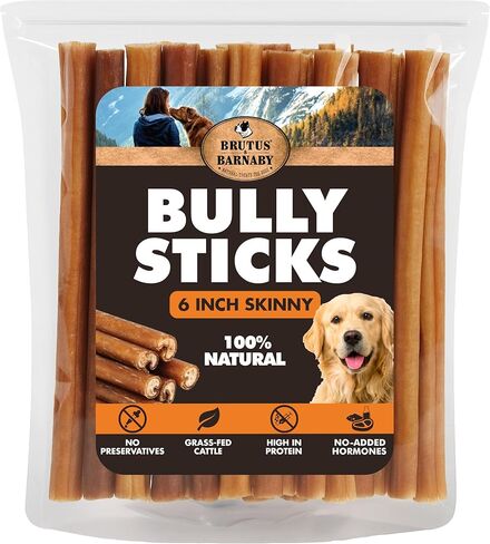 BRUTUS & BARNABY Skinny Bully Sticks for Dogs 6 Inch (8 Count) - Natural Grass-Fed Beef Chew Sticks, Odor Free, Single Ingredient, Rawhide Free - for Small Dogs, Medium Dogs & Puppies in Saudi Arabia