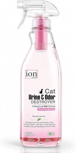 ION Fusion Cat Urine Odor Eliminator for Strong Odor, Dissolve Odors on Molecular Basis, Cat Litter Deodorizer Odor Absorber, Pet Stain Remover, Patent Refill Pod, Non-Enzymatic Formula, 32oz + Refill in Kuwait