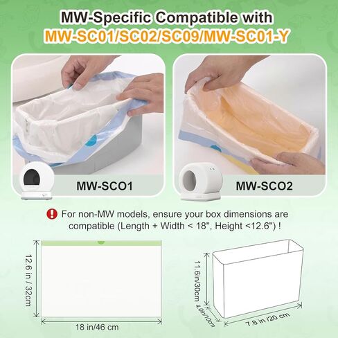 80 قطعة من بطانات صندوق فضلات القطط، متوافقة مع Meo Want MW-SC01/SC02/SC09/ SC01-Y، أكياس قمامة ذات أدراج نفايات روبوتية ذات رباط سميك شديدة التحمل، 18 بوصة × 12.6 بوصة in Kuwait
