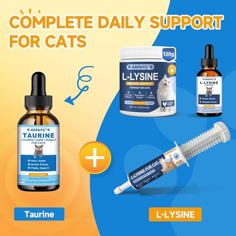 Taurine for Cats - Taurine Supplement for Cats Heart Health, Cardiac Function, Immune System Support - with L-Carnitine, CoQ10, Omega-3, L-Arginine - 60ML, Roast Chicken Flavor in Kuwait