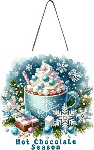 Hot Cocoa Christmas Handmade Printed Wood Christmas Ornament Small Sign (Snowflake Hot Cocoa) in Kuwait