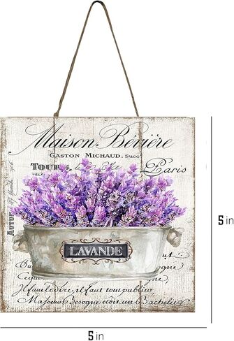 Maison Beviere Lavender Wood Mini Sign 5" x 5" in Kuwait