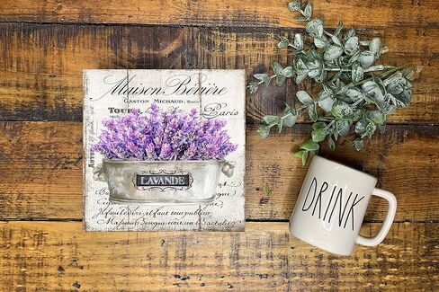 Maison Beviere Lavender Wood Mini Sign 5" x 5" in Kuwait