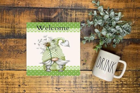 Welcome Dandelion Gnome Wood Mini Sign 5" x 5" in Kuwait