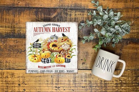 Autumn Harvest Gnomes Fall Wood Mini Sign 5" x 5" in Kuwait